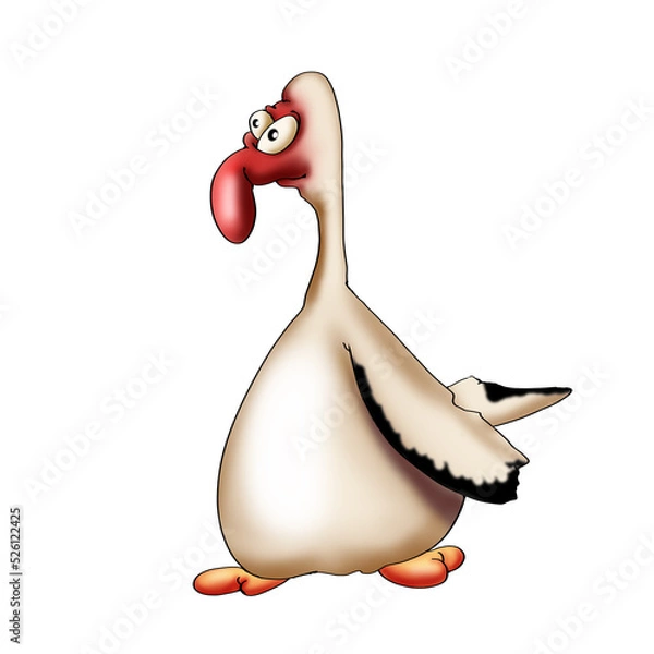 Fototapeta a cartoon goose with a red beak. caricature on a white background
