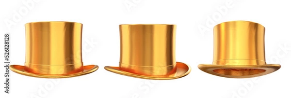 Fototapeta Set of golden top hat on a white background, 3d render