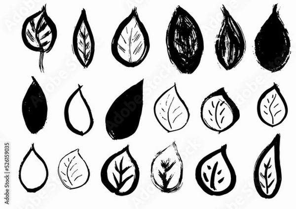 Obraz Grunge dry brush leaves set, free hand, vector, isolated