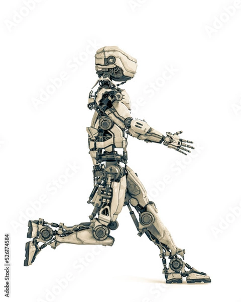Fototapeta mega robot is walking on white background side view