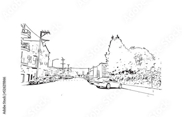 Fototapeta Building view with landmark of Oakland is the 
city in California. Hand drawn sketch illustration in vector.