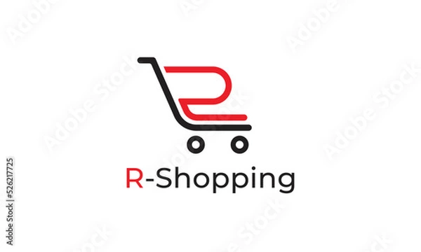 Fototapeta Letter R Trolley Logo Concept sign icon symbol Design. Shopping, Shop Logotype. Vector illustration template
