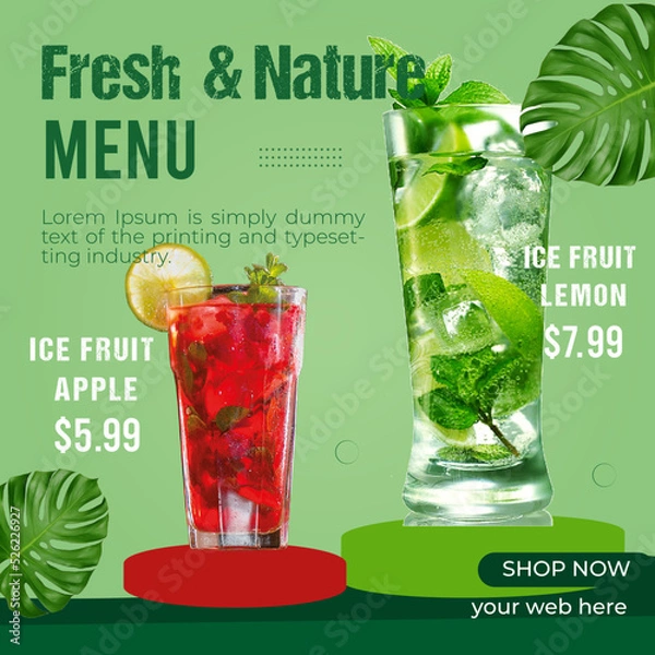 Fototapeta Ice Lemon Or Fresh And Nature Menu Fruit Drink Social Media Post Banner Design template
