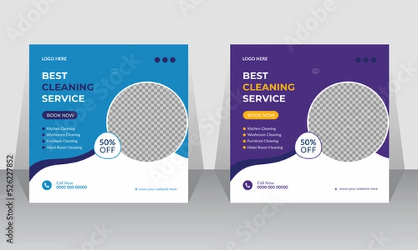 Fototapeta Cleaning service social media post square web banner and Instagram promotion design template