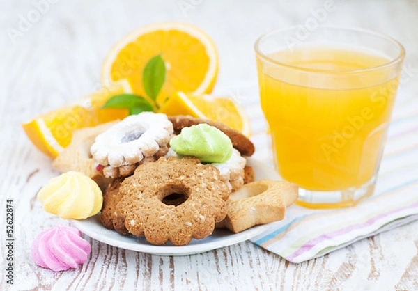 Obraz Orange juice and cookies
