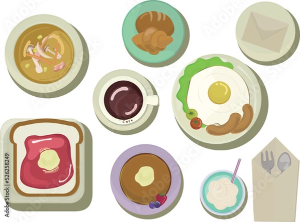 Obraz 朝食や軽食や飲み物等のイラストセット