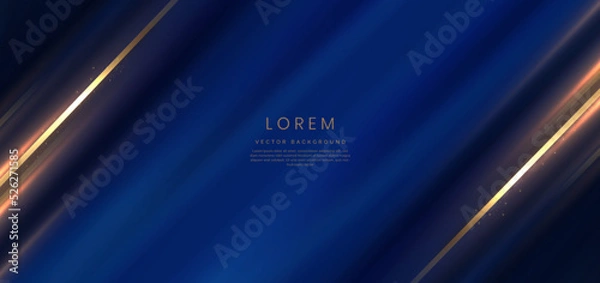 Fototapeta Blue elegant luxury background with golden lines diagonal lighting effect and sparkling with copy space for text.