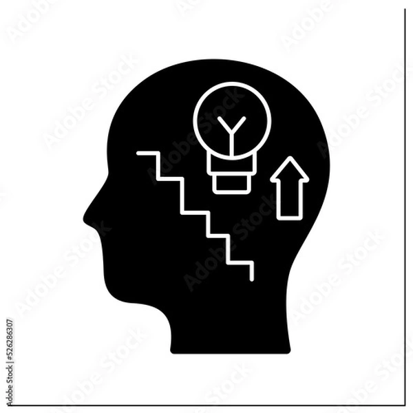 Fototapeta Skill enhancement glyph icon. Improving opportunity and knowledge. Improve cognitive skills. Self-development concept.Filled flat sign. Isolated silhouette vector illustration