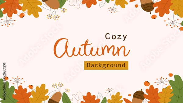 Obraz Autumn background, background with fallen leaves, acorn, berries, plants