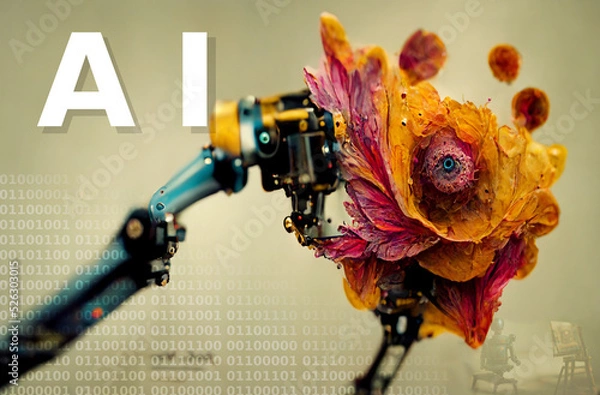 Obraz Artificial intelligence as creative artistic image generator. Photo bashing of images created by midjourney AI. my own creative composition.