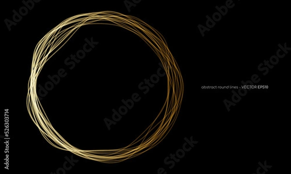 Fototapeta Vector abstract circles lines wavy in round frame gold light isolated on black background with empty space for text in luxury style.