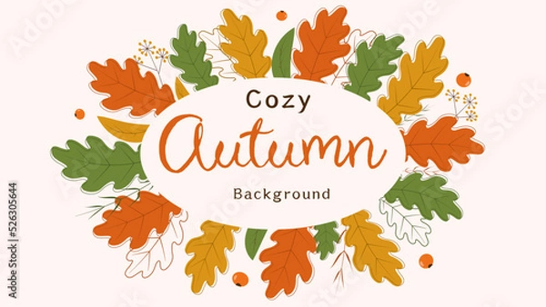 Obraz Autumn background, background with fallen leaves, acorn, berries, plants