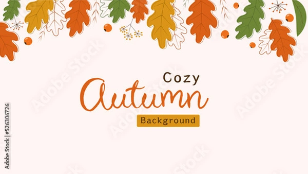 Obraz Autumn background, background with fallen leaves, acorn, berries, plants