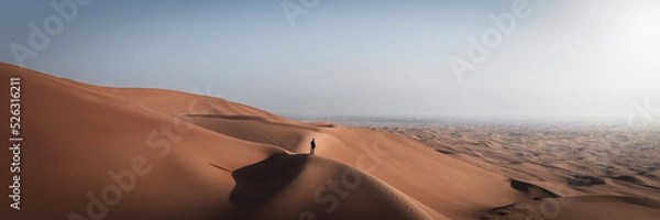 Fototapeta man on top of huge sand dunes