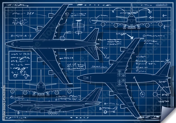 Obraz Blue Print Vector Plane Vintage Airplane