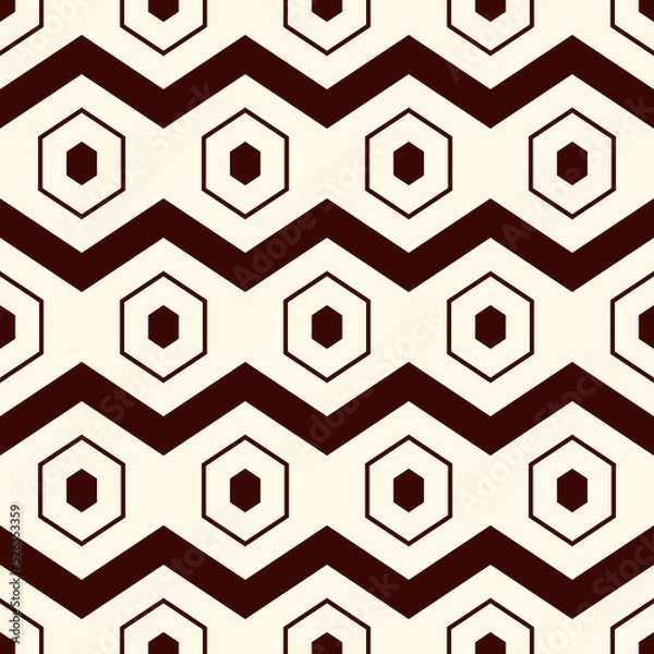 Fototapeta Zigzag seamless pattern. Hexagon mosaic tiles ornament. Ethnic surface print. Repeated geometric figures background