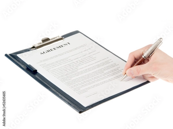 Obraz Signing a contract isolated on white background