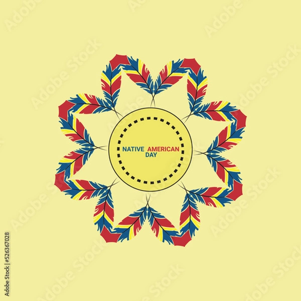 Obraz Native american indian heritage month. Vector banner, poster, card for social media with the text National native american heritage month. Background with a national ornament, a pattern of feathers