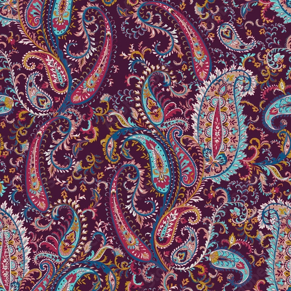 Obraz Paisley design Shawl pattern. Seamless Asian Textile Background. Damask seamless pattern, paisley pattern