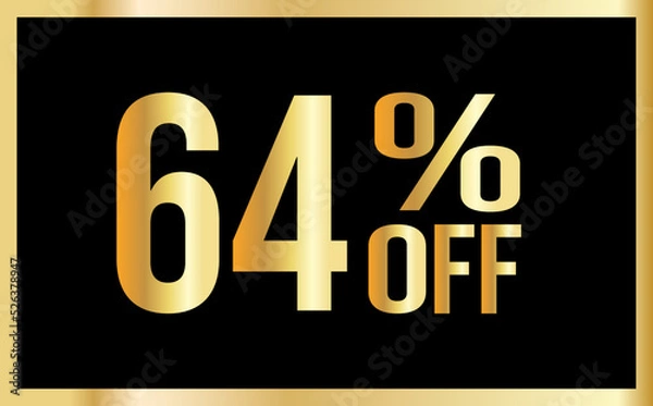 Obraz 64% discount. Golden numbers with black background. Banner for shopping, print, web, sale illustration