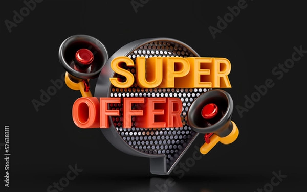 Fototapeta sale banner design template with megaphone on dark background 3d render concept for super offer