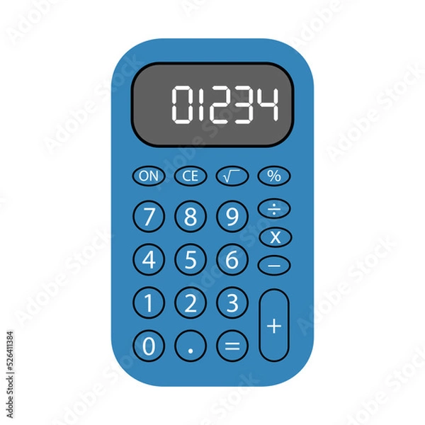 Obraz Calculator with numbers 0, 1, 2, 3, 4. Math device, office calculator, school supplies. Simple illustration isolated on a white background.