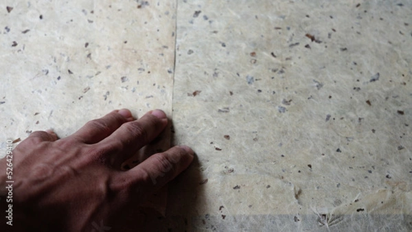 Obraz 古い日本の和紙　伝統工芸　手作り　職人の手　背景