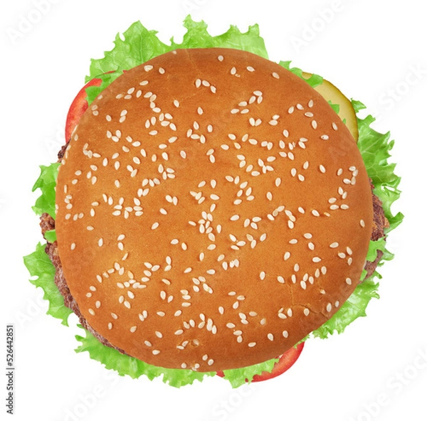 Fototapeta Burger top view isolated