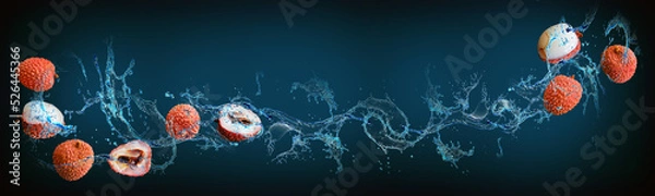 Fototapeta Wallpaper with fruits in water for designers - lychee is filled with vitamins