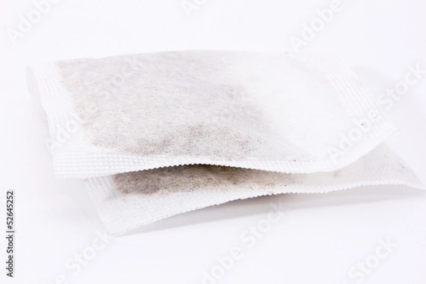 Obraz Tea bag with white label white isolate background