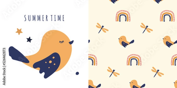 Fototapeta Dragonfly and snail pattern