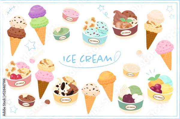 Fototapeta アイスクリームの素材セット(ベクター)