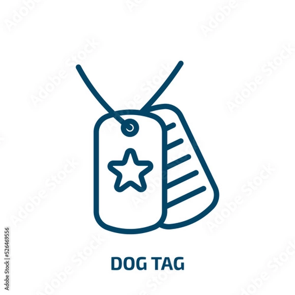Fototapeta dog tag icon from army and war collection. Thin linear dog tag, tag, dog outline icon isolated on white background. Line vector dog tag sign, symbol for web and mobile