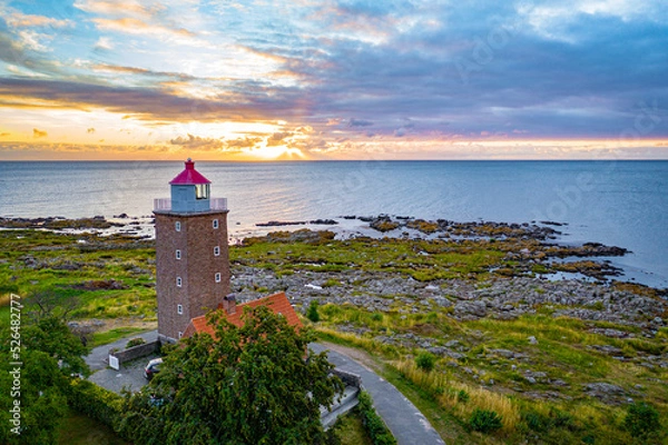 Fototapeta aerial view of lighthouse on the coast of the baltic sea on bornholm denmark