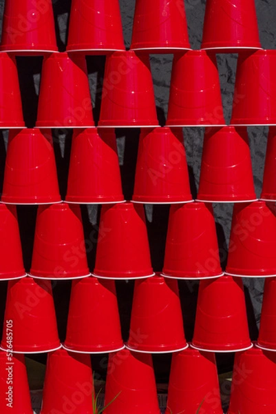 Obraz Red plastic cup stacked filling the camera frame
