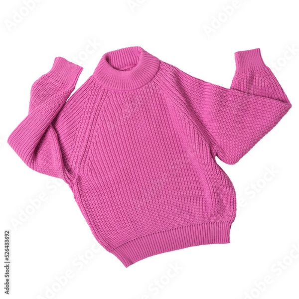 Fototapeta Pink knitted wool sweater, as if dancing with arms raised, on a white background