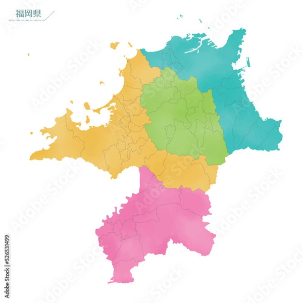 Fototapeta 水彩風の地図　福岡県