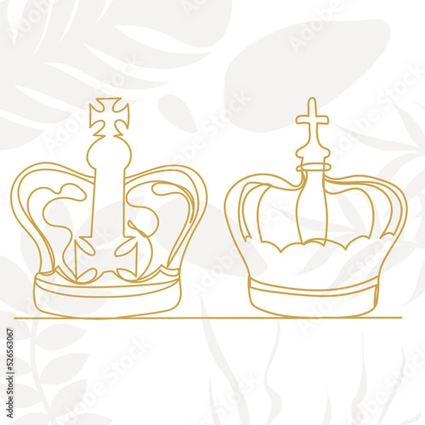 Fototapeta crown drawing by one continuous line, vector