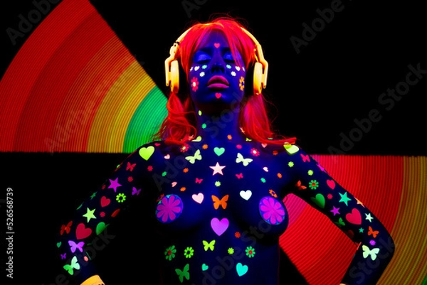 Obraz Female dancer in glow UV costume
