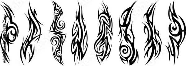 Fototapeta Vector tribal tattoo. Silhouette illustration. Isolated abstract element set.
