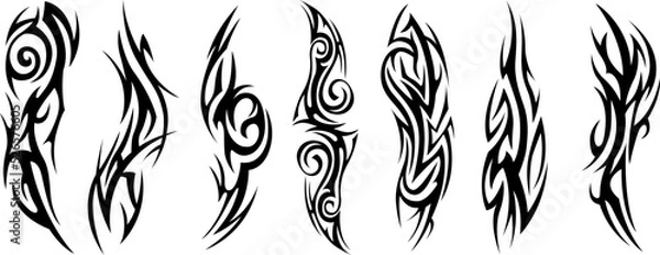 Obraz Vector tribal tattoo. Silhouette illustration. Isolated abstract element set.
