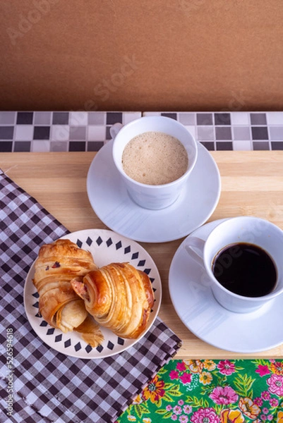 Fototapeta coffee and croissant