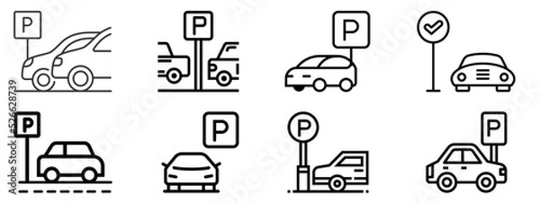 Fototapeta Car Parking icon collection.isolated on white background.flat style Vector illustration. 