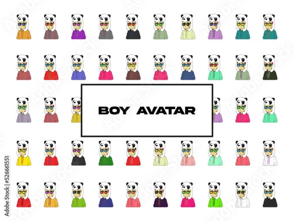 Fototapeta boy avatar with panda hat collection set for your bussines or profile picture