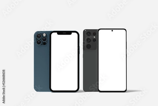 Obraz Realistic blank mobile mockup front view angle. 3d render 