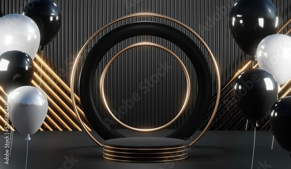 Fototapeta 3D rendering of blank product background for cream cosmetics Modern black podium background