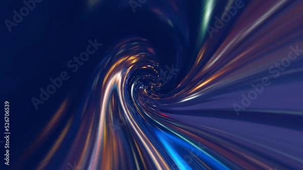 Fototapeta 3D Rendering of abstract fast moving stripe lines with glowing sun light flare. High speed motion blur. Concept of leading in business, Hi tech products, warp speed wormhole science. 3D rendering