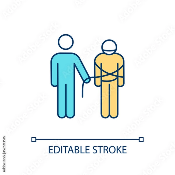 Fototapeta Kidnapping RGB color icon. Violent abduction. Criminal and hostage. Blackmailing. Illegal actions. Isolated vector illustration. Simple filled line drawing. Editable stroke. Arial font used