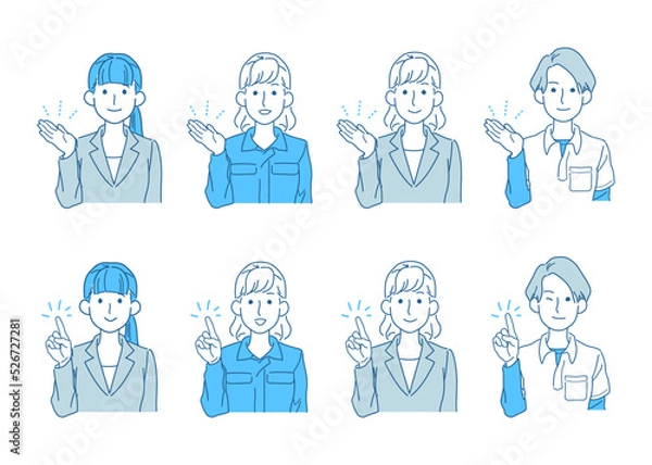 Fototapeta 色々な職種のビジネスアイコンセット　案内　誘導　こちら　ポイント
