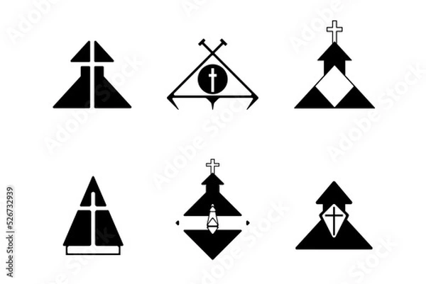 Fototapeta Set of black churches logos with a cross on a white background